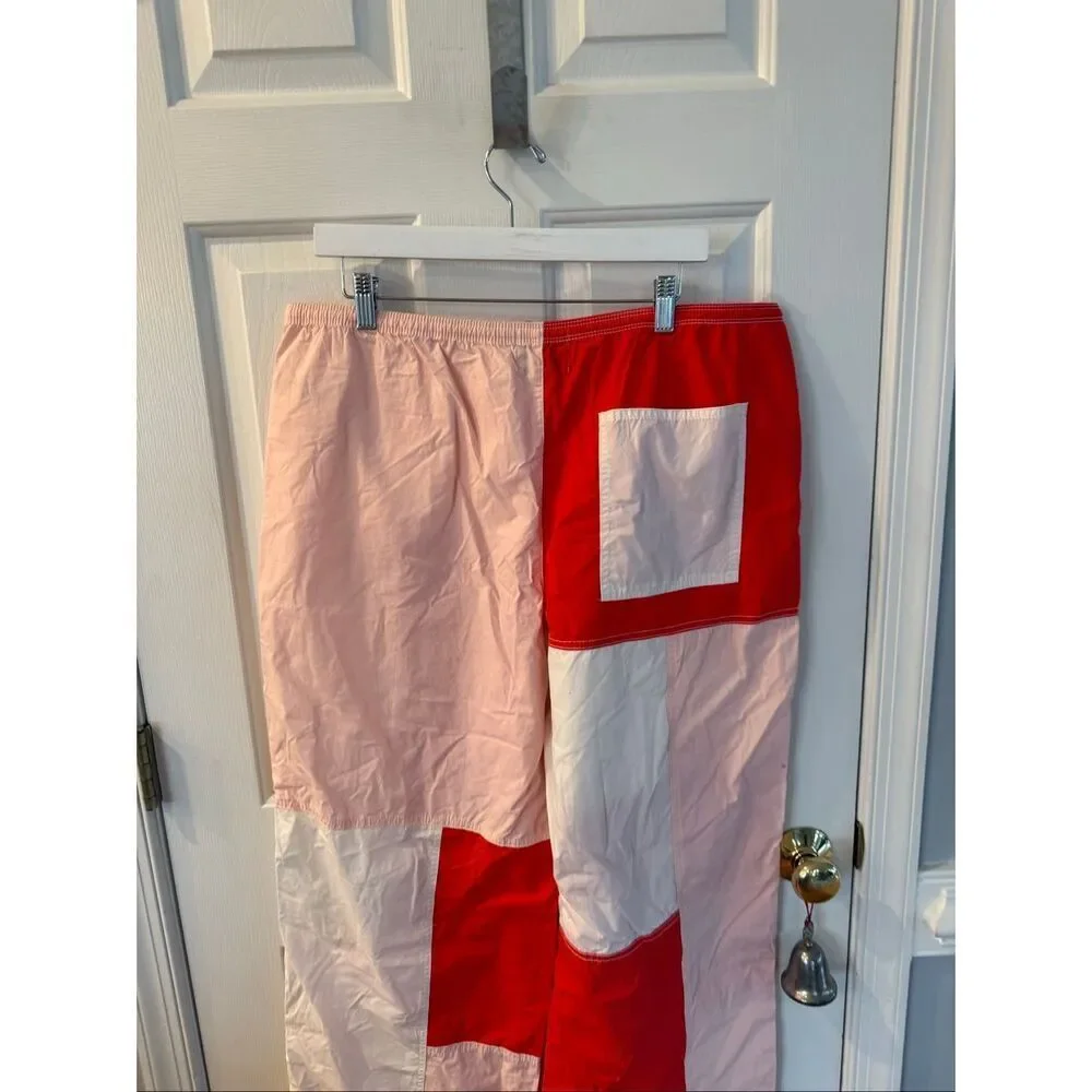 BDG Urban Outfitters Joey Pink & Red Color Block Wide Leg Pants sz XL NWOT